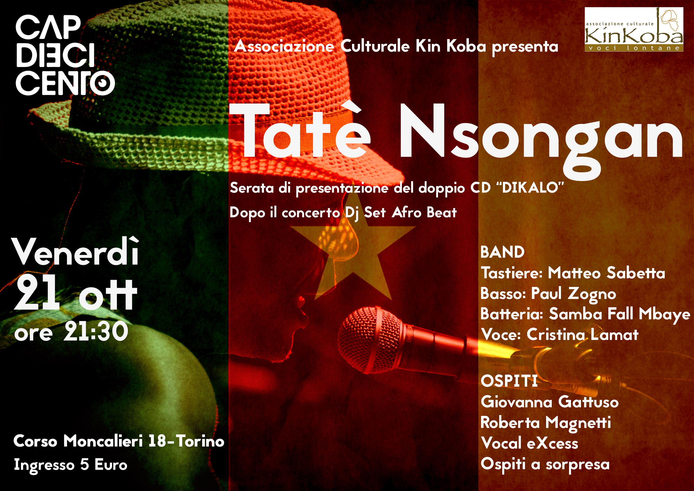 Tatè Nsongan in concerto al cap 10100 il 21 ottobre 2016 alle 21,30